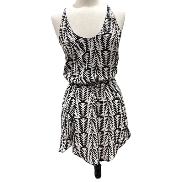 Rory Beca Dresses & Skirts - Rory Beca Black White Geo Silk Print Strappy Fit and Flare Mini Dress SZ S